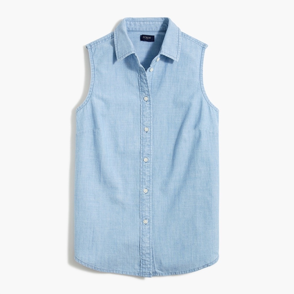 New J.Crew Factory Chambray Button-Up Shirt in Signature Fit, Sleeveless Denim